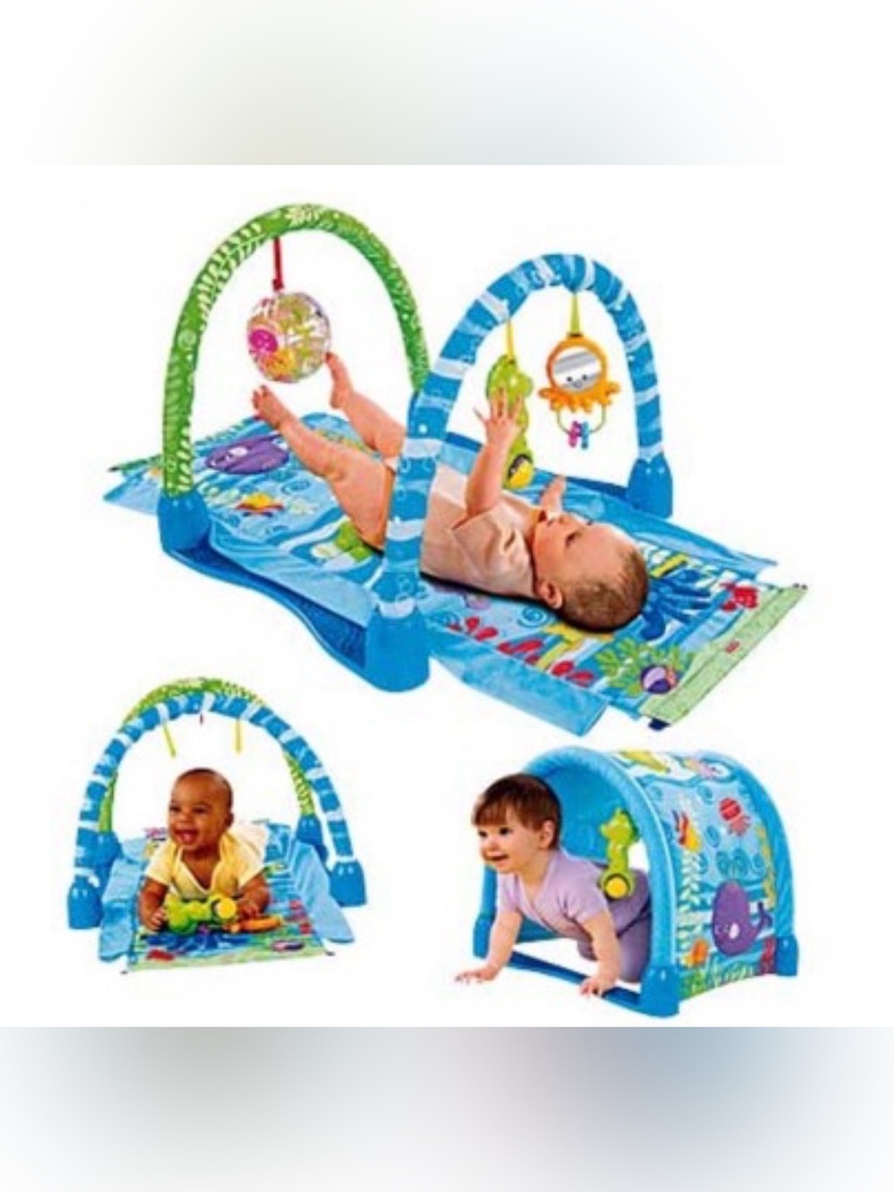 Blue & Green Ocean Play Gym for Babies - Interactive Tummy Time Mat